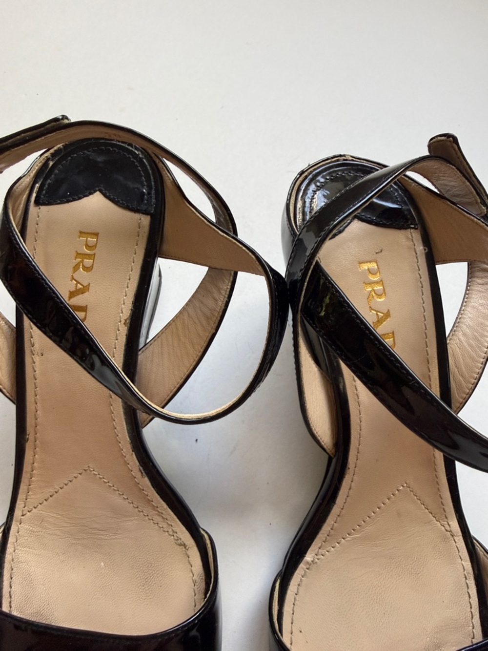 Prada Black Patent Leather Open-Toe Ankle-Strap Heels - Picture 7 of 8